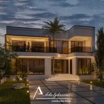 ویلا مدرن با نورپردازی نمای شب آبسرد